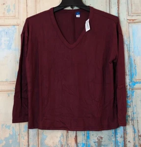 Old Navy Womens Size Medium Maroon V Neck Long Sleeve Pullover T-Shirt Soft - Picture 1 of 7