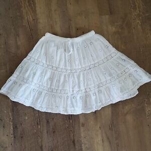 Girls MINI BODEN Sz 3-4 (runs large) White Eyelet Twirl Skirt Pull On Drawstring