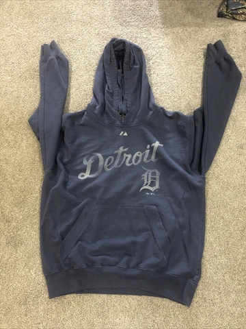 Majestic Detroit Tigers MLB Adult Med Hoodie Hooded Sweatshirt Blue see Details Cover