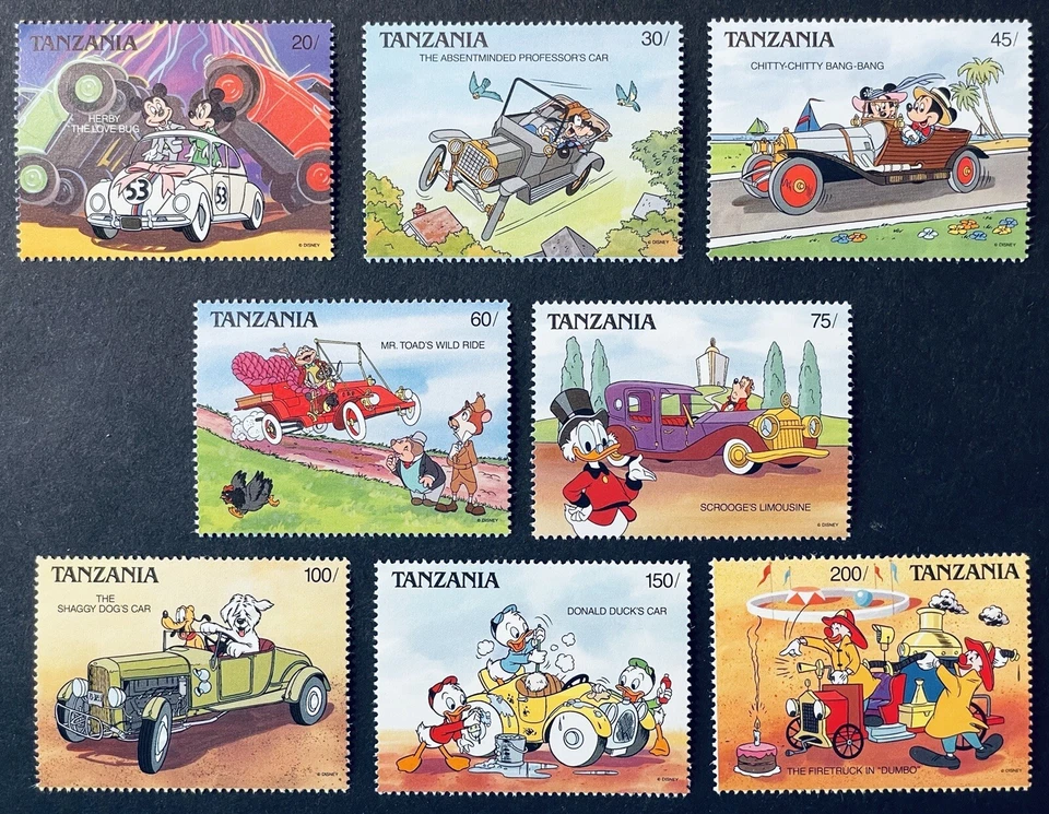 SELLOS DE COCHES TANZANIA DISNEY 1990 MNH HERBIE THE LOVE BUG CAMIÓN DE BOMBEROS AUTOMÓVIL Foto 1 de 1