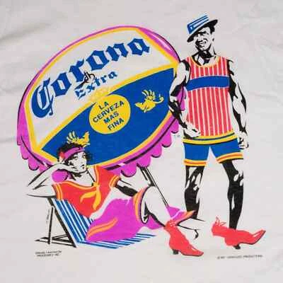 Camiseta De Colección Años 80 Corona Extra Cerveza Mujer y Hombre en Playa Talla L Nueva de Lote Antiguo Sin Usar 1 Foto 1 de 4