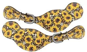 Showman Ladies Sunflower & Cheetah Print Leather Spur Straps - Picture 1 of 1