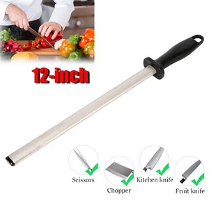 12in Diamond Knife Sharpener Steel Honing Rod Oval Stick Kitchen Sharpening Tool - Picture 1 of 9