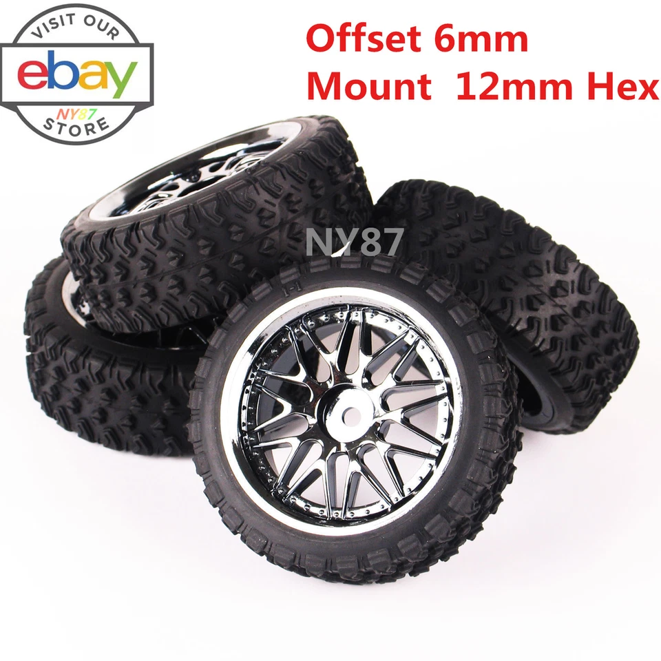 Racing RC Car 10087 4X Rally Ruber On Road Tires Wheel 12mm Hex F1:10 HPI HSP  - Image 1 of 4