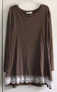 Maglione pullover tunica donna WEKILI taglia media marrone pizzo manica lunga - Foto 1 di 1