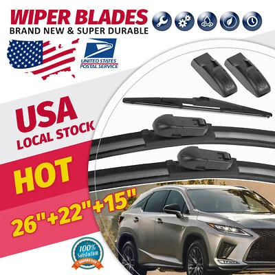 Juego de 3 escobillas limpiaparabrisas premium híbrido pasador lateral de silicona para Lexus RX400h RX450h Foto 1 de 4