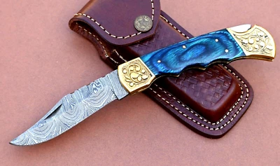 NAVAJA DE BOLSILLO HOJA PLEGABLE DE ACERO DAMASCO HECHA A MANO PERSONALIZADA EDC 1503 Foto 1 de 4