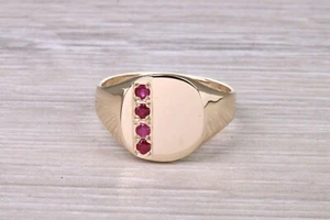 Four Natural Rubies set Yellow Gold Signet Ring - Picture 1 of 10