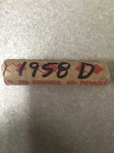 1958 D Lincoln Wheat Cent Pennies ~ zirkuliert ~ volle Rolle mit 50 ~ G - sehr schön - Bild 1 von 1