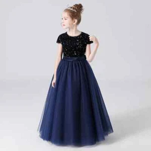 2024 Sparkling sequin short sleeved girl's dress sheer party dress - Picture 1 of 30