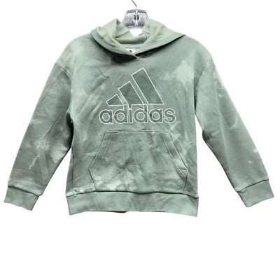 Sudadera con capucha verde claro con estampado fluido Adidas para niños talla S (8) Foto 1 de 4