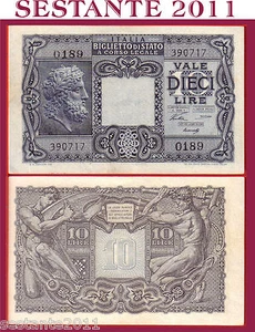 ITALY ITALIA 10 LIRE LUOGOTENENZA 1944 P 32a, Sign. VENTURA, FDS- / UNC- - Imagen 1 de 1