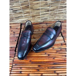 Bruno Magli Men's Brown Leather Slip-On Square Toe Loafer Shoes Size US 8.5 - Picture 1 of 7