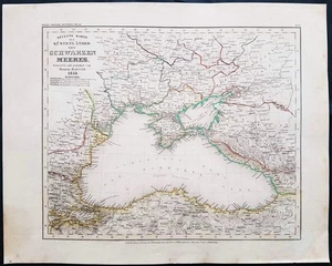 c1851 Schwarzes Meer grenzkolorierte Stahlstich-Landkarte carte map Black Sea - Picture 1 of 1