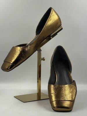 Franco Sarto Tracy biqueira quadrada plana em couro dourado Ocra EUA tamanho 8M - Imagem 1 de 4