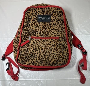Vintage JanSport REVERSIBLE Leopard Cheetah Print Fuzzy Fabric Backpack Y2K 2000 - Picture 1 of 10