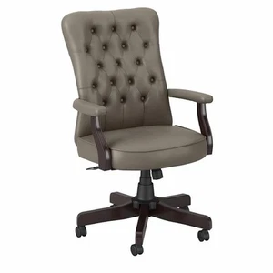 Pemberly Row High Back Tufted Office Chair with Arms in Washed Gray Leather - Picture 1 of 7