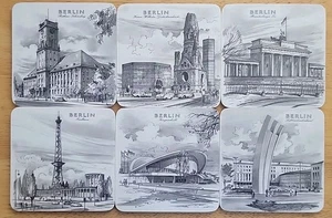 Vintage 6er Set Berlin Germany Untersetzer Schuberth Tamat-Serie Melamin Korkboden - Bild 1 von 9
