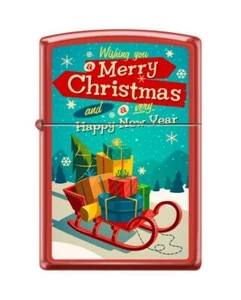 "Merry Christmas and Happy New Year" Zippo Lighter - Red Matte - FREE SHIPPING! - Picture 1 of 3