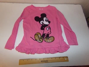 KIDS GIRLS SEQUIN MICKEY MOUSE PINK LONG SLEEVE SHIRT - Picture 1 of 3
