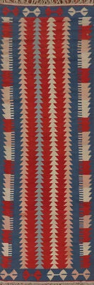 Tapete de corredor vintage geométrico Kilim reversível 3x11 lã tecido à mão tapete de corredor - Imagem 1 de 4