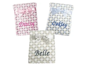 Personalised Baby Girl Boy Spotty Spots Blanket Name Blanket Gift Pink Blue Grey - Picture 1 of 18