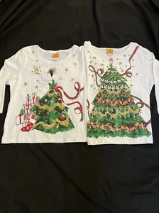 x2 Ruby Road Graphic T-shirt XL Christmas Holiday 12 Days Glitter Elegant - Picture 1 of 10