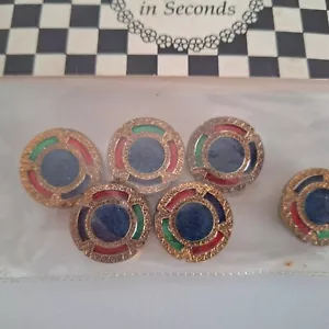 Vintage 6er Set Clix Knopfhüllen rot blau grün goldfarben Emaille? - Bild 1 von 7