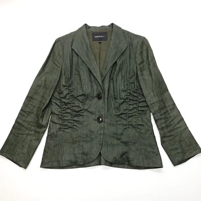 Lafayette 148 Blazer Women 8 Green Waxed Linen Ruched Fitted Jacket Career - Image 1 of 4