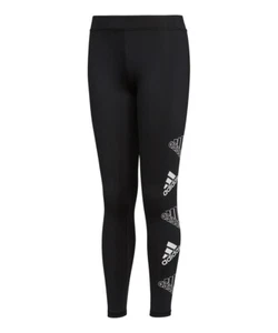 Adidas Ankle Leggings Kids Girls L 14 Black White Logo NEW - Picture 1 of 4