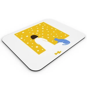 Tapis de Souris Petite Fille et son Chat Bleu Illustration pour Enfant Dessin - Photo 1/2