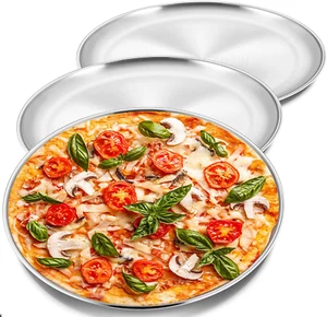 12 Inch Stainless Steel Pizza Pan Oven Baking Round Serving Tray Easy Clean 3 Pc - Picture 1 of 7