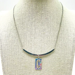 BIAGI Initial C Charm Necklace Silver Tone Curved Bar Gift Classic - Picture 1 of 7