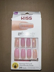 KISS Gel Fantasy Designer Artificial Fingernails Long Length KGN05 Pink Glitter - Picture 1 of 5