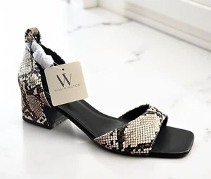 NEU Worthington Schlangensandale 8,5 Knöchelriemen offene Zehenpartie Blockabsatz Pumps beige/schwarz - Bild 1 von 13