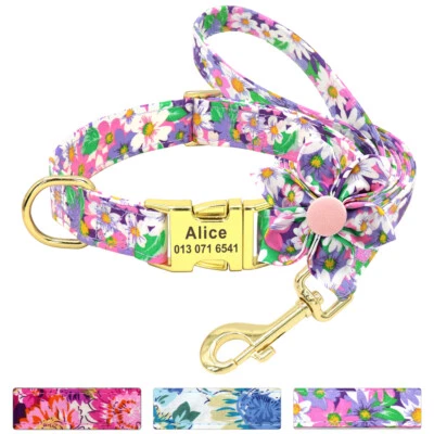 Personalized Dog Collar and Leash Set Floral Flower Nylon Puppy Walking Harness - Image 1 of 4