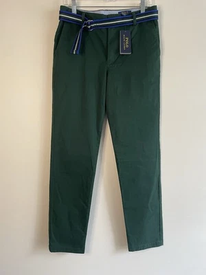 Polo Ralph Lauren NEW Boys 20 Green Stretch Skinny Chino Pants Red Pony Belted - Image 1 of 4