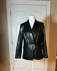 Nine West Women's Mineral Black Double Breasted Faux Leather Jacket Size S - Picture 1 of 8