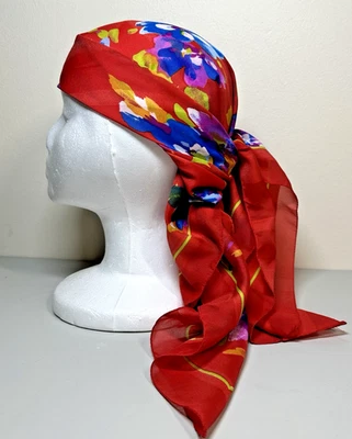 Berkshire Vintage Años 90 Rojo Floral Bufanda Poli Chermuse con Rayas de Cizalla 30" cuadrados Foto 1 de 4