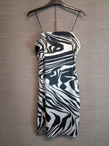 New Look Go Marbel Satin Mini Dress Size 12 Black White Zebra Print New - Picture 1 of 11