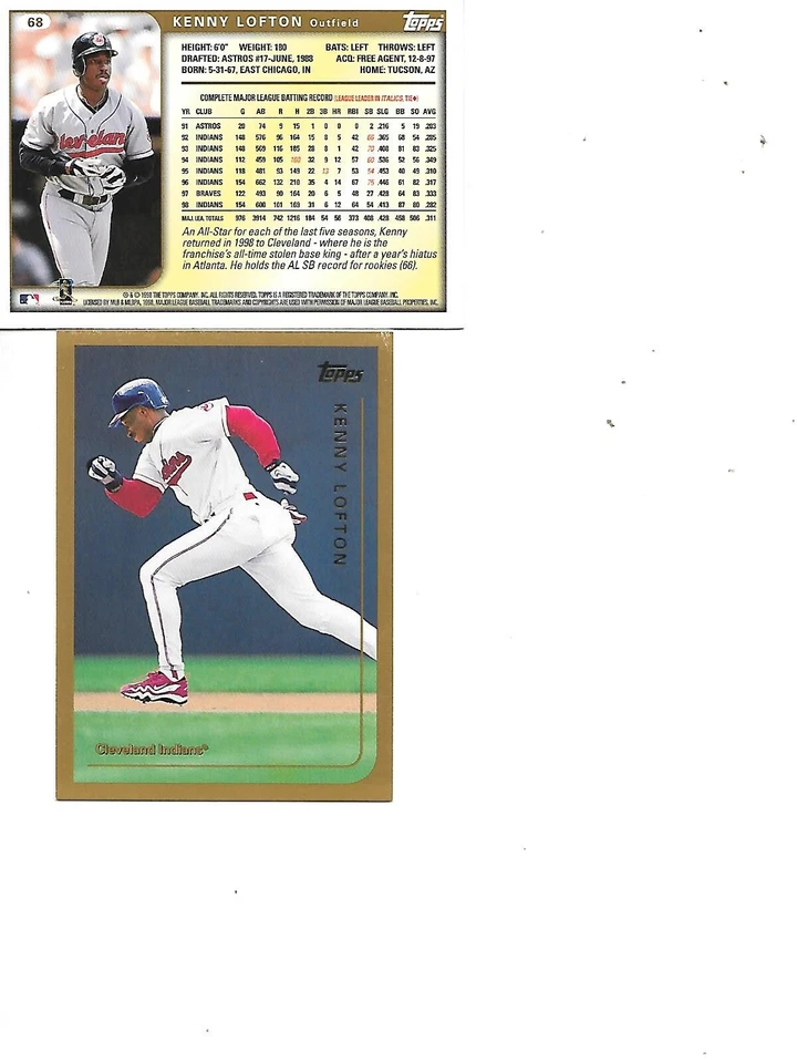 Kenny Lofton 1999 Topps Baseball Card #68 BOG 2 FREE Cleveland Indians - Image 1 of 1