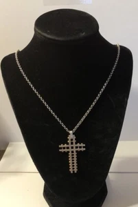 2" Stainless Steel Cross Railroad Track Pendant 26” Steve Madden Rolo Chain C14 - Picture 1 of 4