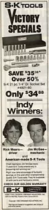 Pubblicità stampa vintage 1980 S-K Tools Victory Specials Rick Mears Jim McGee Indy 500 - Foto 1 di 2