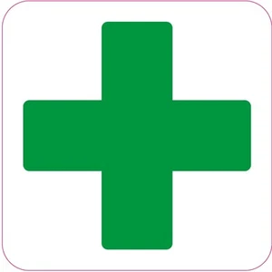 FIRST AID CROSS Square health and safety signs Sticker green cross 200x200mm x6 - Picture 1 of 4
