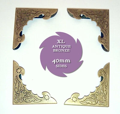 XL Antique Bronze 4x METAL BOOK CORNERS 40mm Side BOX JOURNAL NOTEBOOK MYO CRAFT