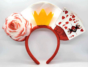 Disney Alice in Wonderland QUEEN OF HEARTS Mouse Ears Headband Cards RARE HTF