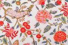 Indian Hand Block Print Cotton Fabric Floral White & Pink 10 Yard Boho Craft