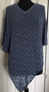 Poncho donna Faded Glory taglia unica blu maglia orlo asimmetrico scollo a V maglia - Foto 1 di 7