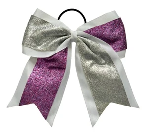 NEW "GLITTER DUO Purple Silver" Cheer Bow Ribbon Girls Hair Cheerleading Dance - Picture 1 of 1