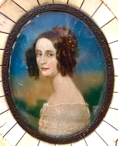 ANTICO DIPINTO MINIATURA DOPO STIELER RITRATTO OTTONE/ALTRO INCORNICIATO c1880 - Foto 1 di 3